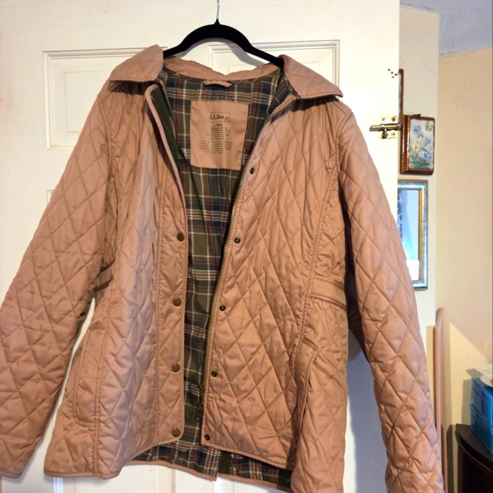 L.L. Bean Quilted Beige Jacket with Plaid Lining
